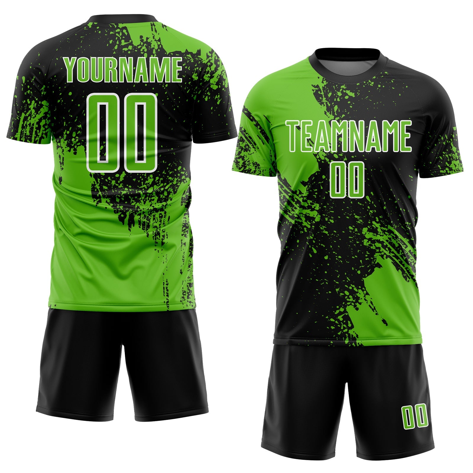 Custom Black Aurora Green-White Abstract Brush Stroke Sports Sublimation Soccer Uniform Jersey view 2