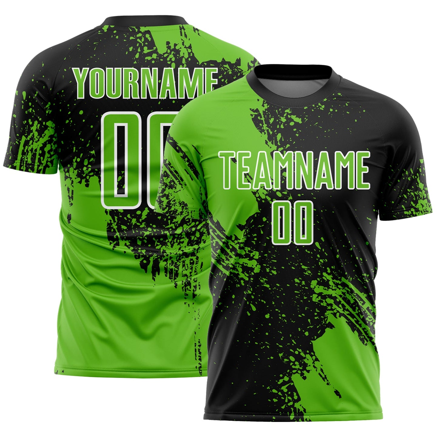 Custom Black Aurora Green-White Abstract Brush Stroke Sports Sublimation Soccer Uniform Jersey - Main View