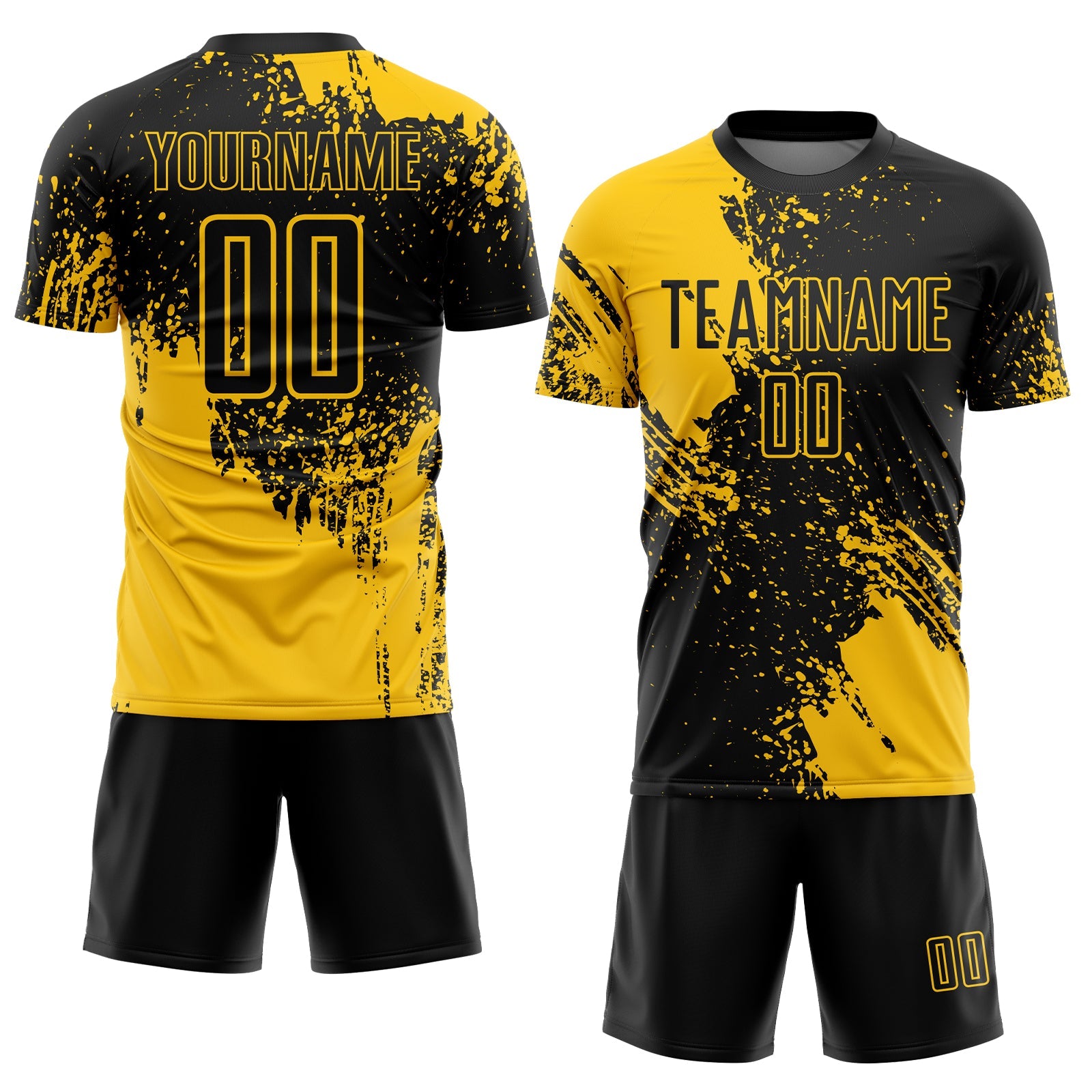 Custom Black Yellow Abstract Brush Stroke Sports Sublimation Soccer Uniform Jersey view 2