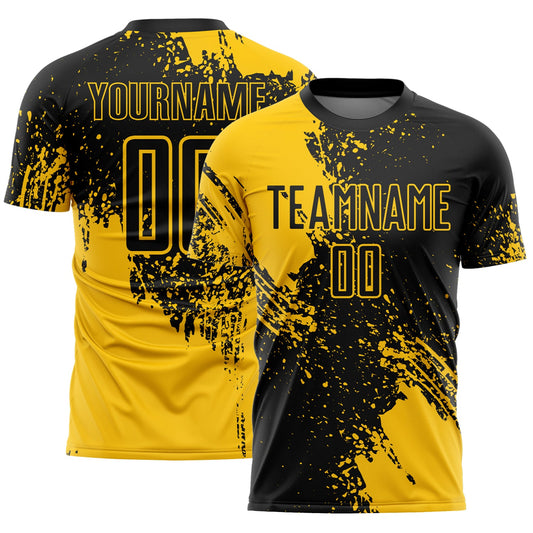 Custom Black Yellow Abstract Brush Stroke Sports Sublimation Soccer Uniform Jersey - Main View