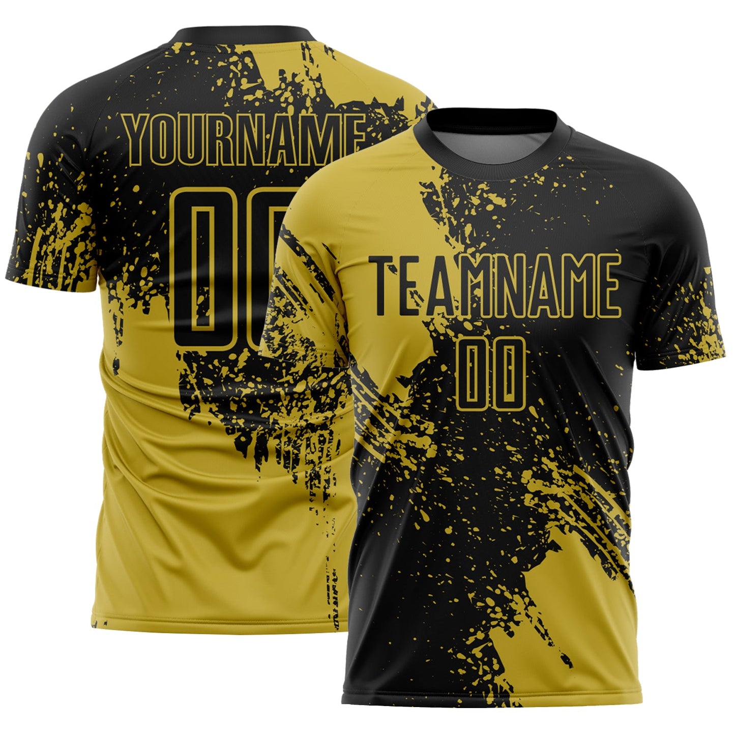 Custom Black Old Gold Abstract Brush Stroke Sports Sublimation Soccer Uniform Jersey - Main View