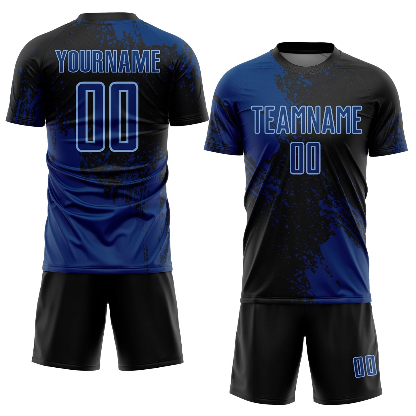 Custom Black US Navy Blue-Light Blue Abstract Brush Stroke Sports Sublimation Soccer Uniform Jersey view 2