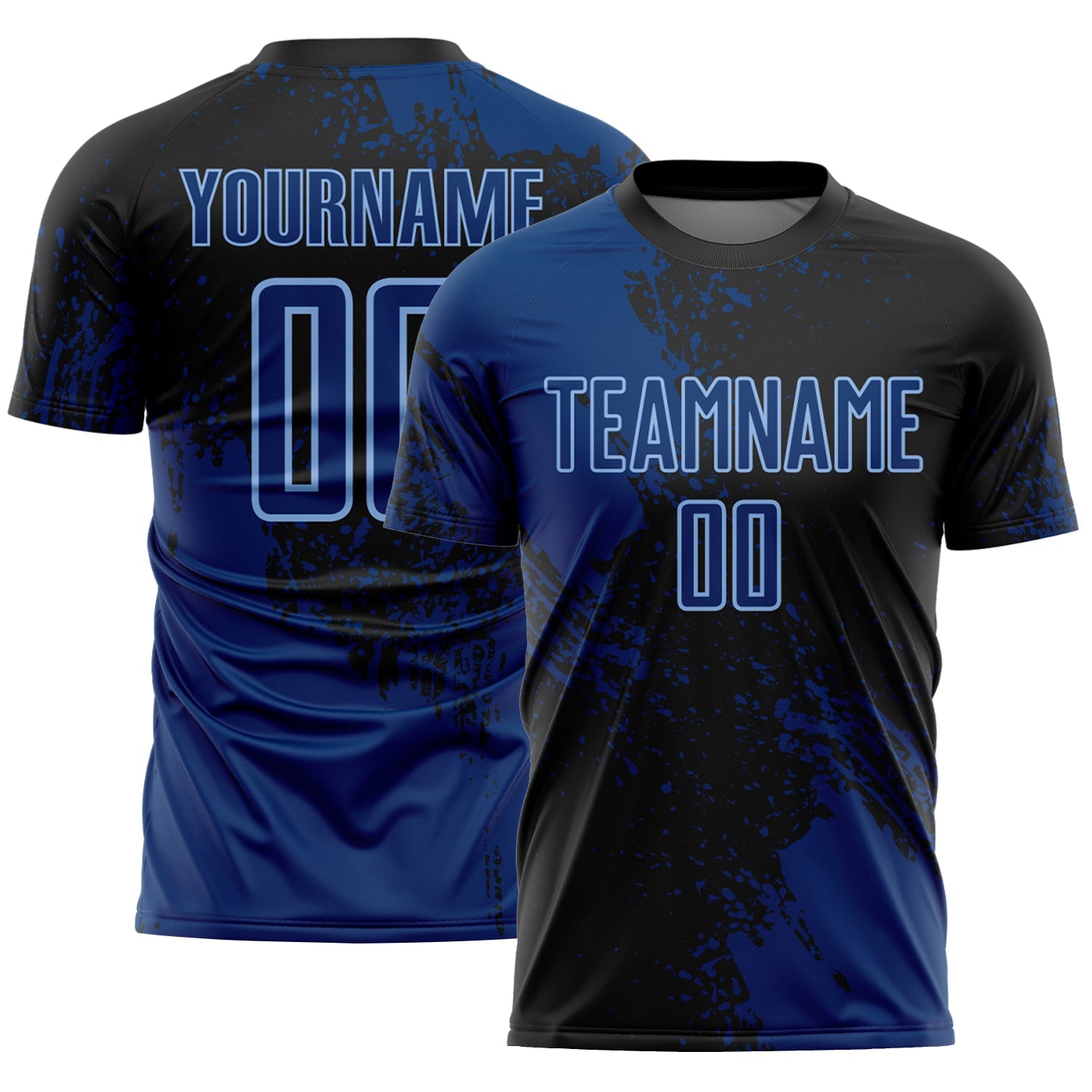 Custom Black US Navy Blue-Light Blue Abstract Brush Stroke Sports Sublimation Soccer Uniform Jersey - Main View