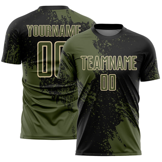 Custom Black Olive-Cream Abstract Brush Stroke Sports Sublimation Soccer Uniform Jersey - Main View