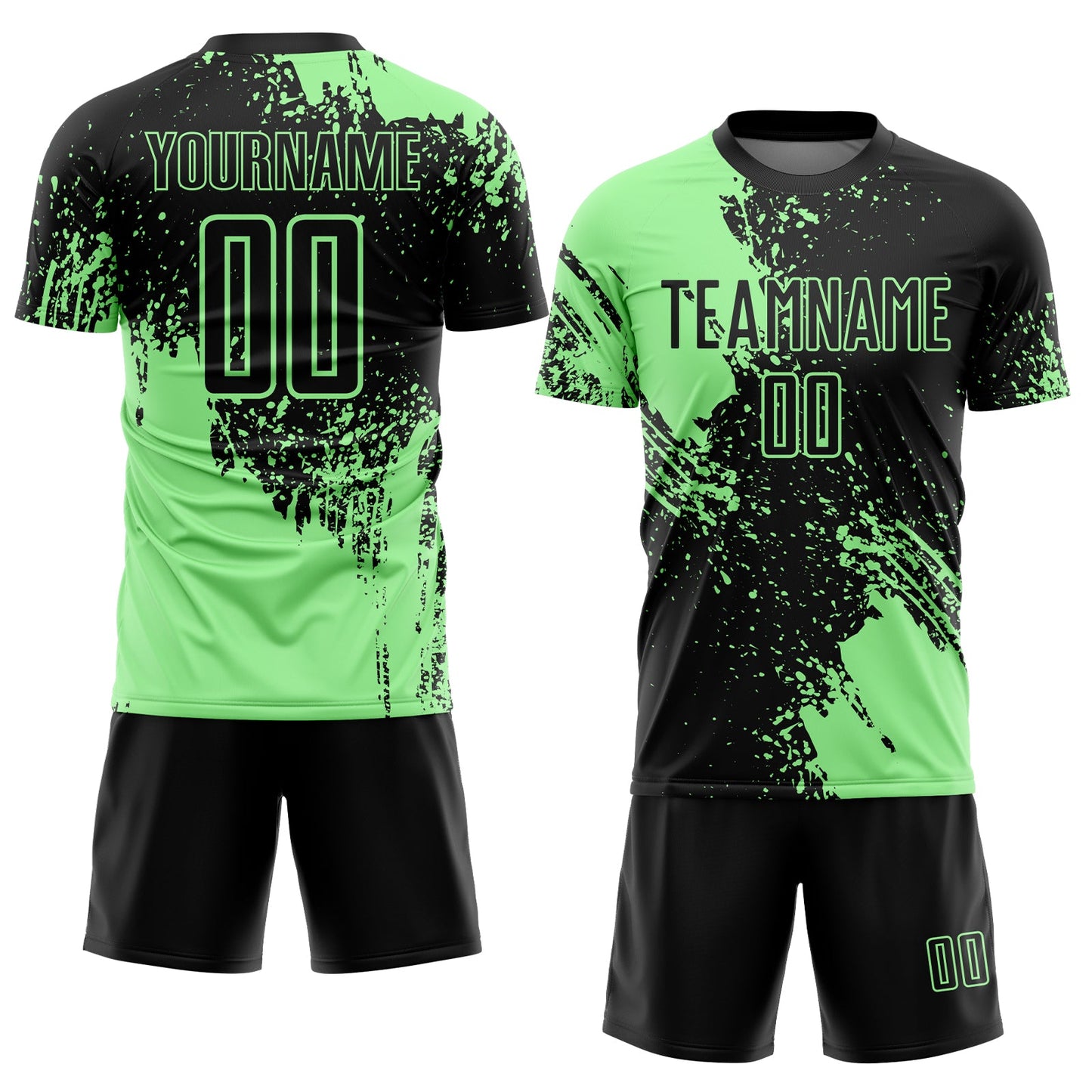 Custom Black Pea Green Abstract Brush Stroke Sports Sublimation Soccer Uniform Jersey view 2