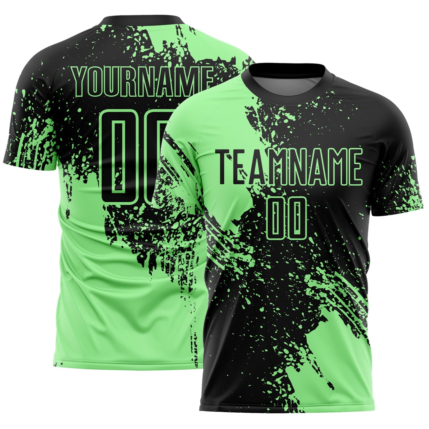 Custom Black Pea Green Abstract Brush Stroke Sports Sublimation Soccer Uniform Jersey - Main View