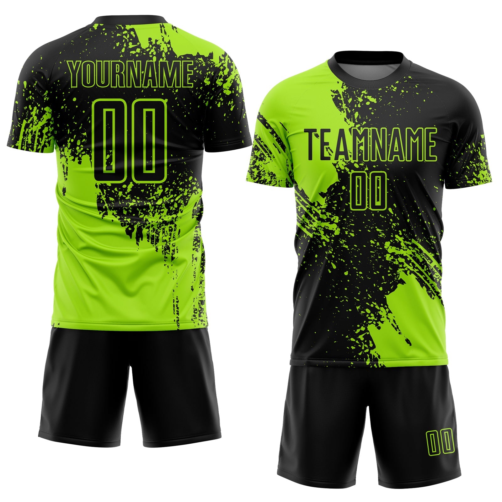 Custom Black Neon Green Abstract Brush Stroke Sports Sublimation Soccer Uniform Jersey view 2