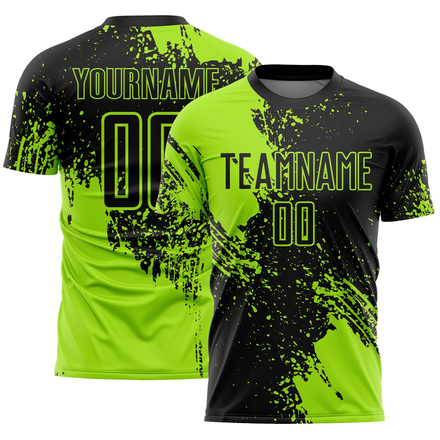 Custom Black Neon Green Abstract Brush Stroke Sports Sublimation Soccer Uniform Jersey - Main View