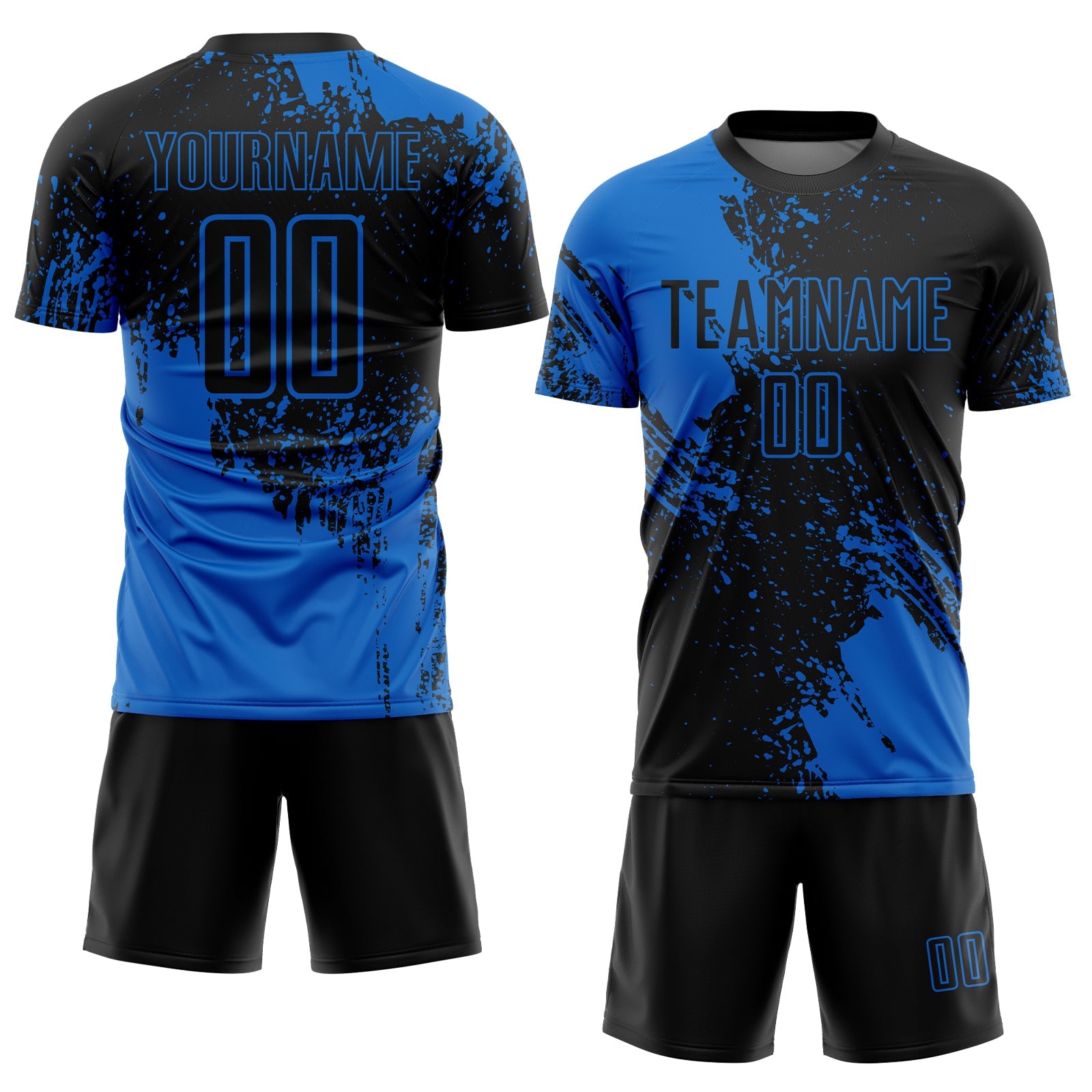 Custom Black Blue Abstract Brush Stroke Sports Sublimation Soccer Uniform Jersey view 2