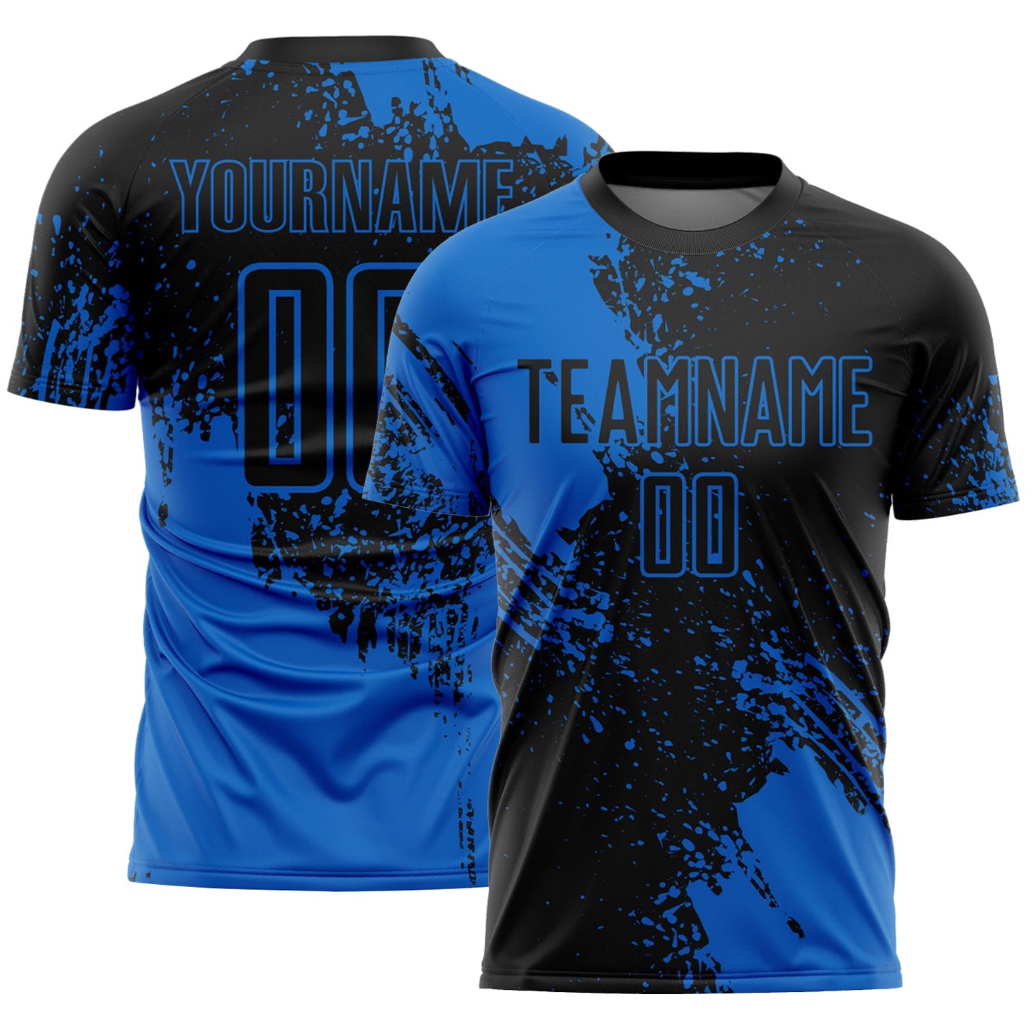 Custom Black Blue Abstract Brush Stroke Sports Sublimation Soccer Uniform Jersey - Main View