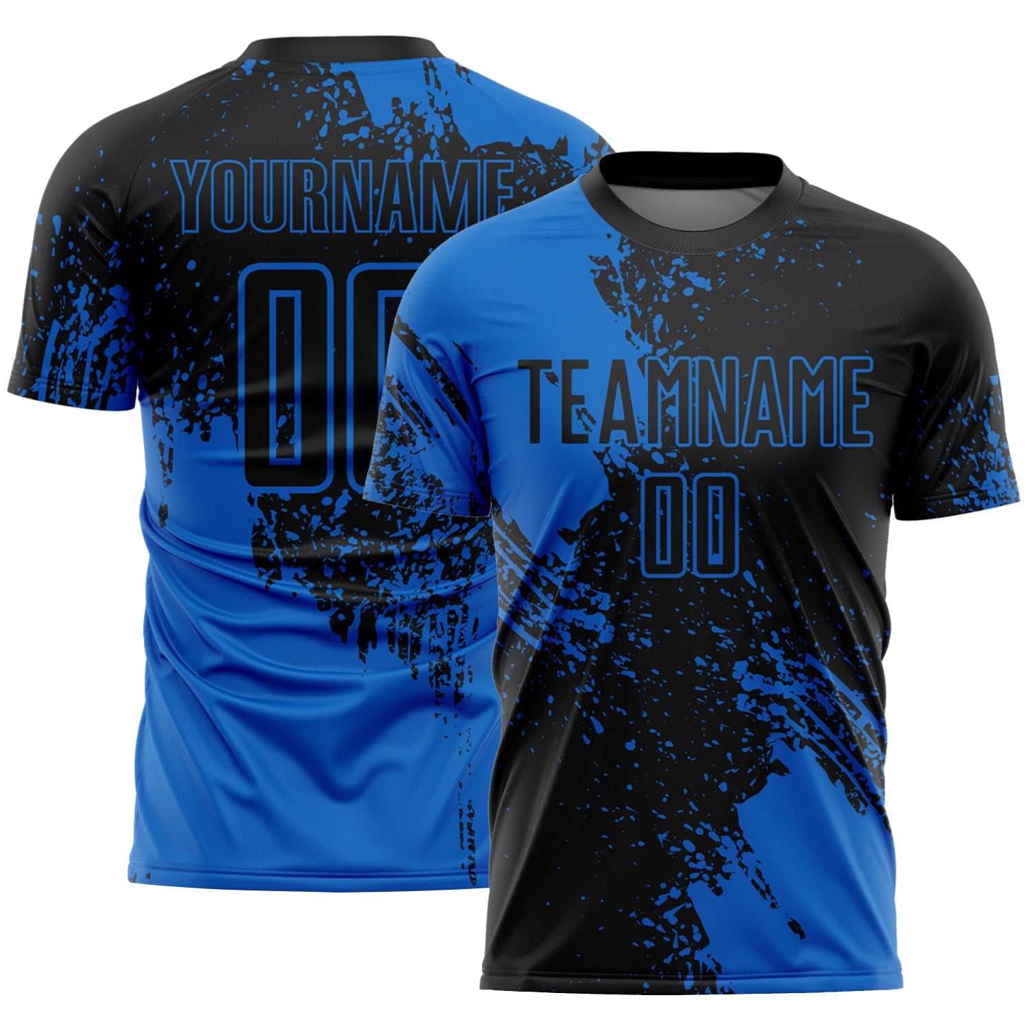Custom Black Blue Abstract Brush Stroke Sports Sublimation Soccer Uniform Jersey - Main View