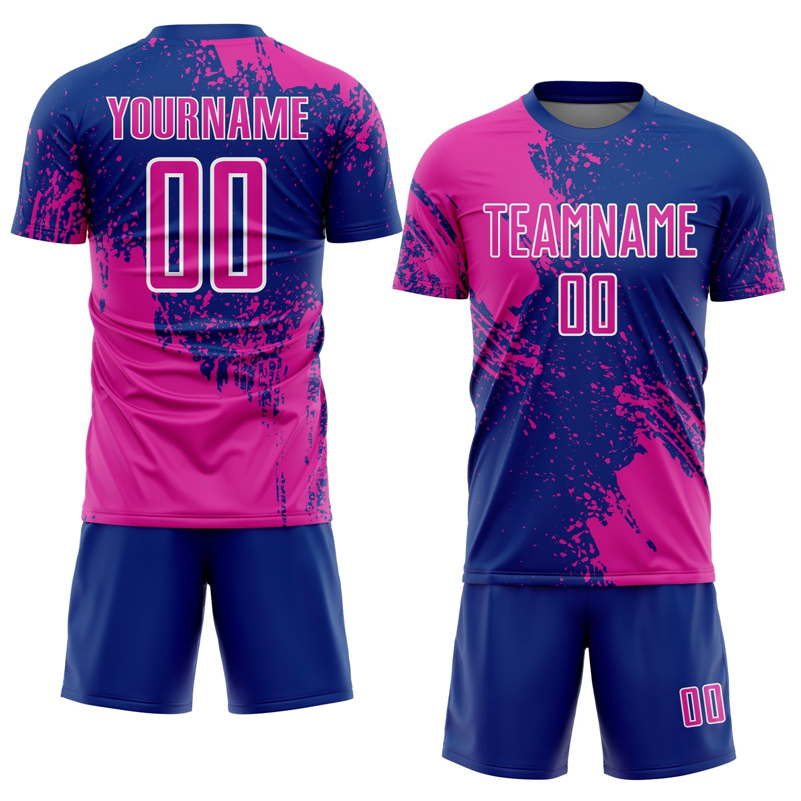 Custom Royal Deep Pink-White Abstract Brush Stroke Sports Sublimation Soccer Uniform Jersey view 2