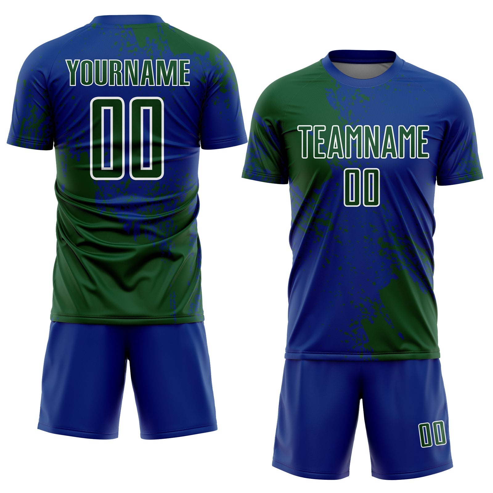 Custom Royal Green-White Abstract Brush Stroke Sports Sublimation Soccer Uniform Jersey view 2