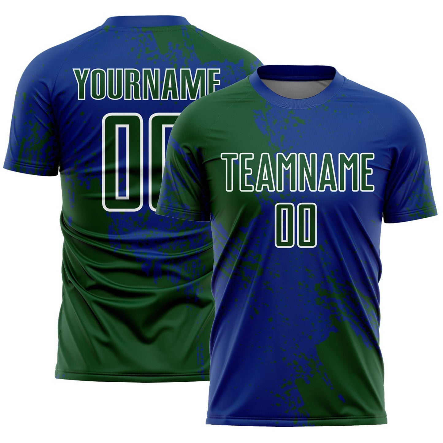 Custom Royal Green-White Abstract Brush Stroke Sports Sublimation Soccer Uniform Jersey - Main View
