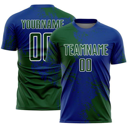 Custom Royal Green-White Abstract Brush Stroke Sports Sublimation Soccer Uniform Jersey - Main View
