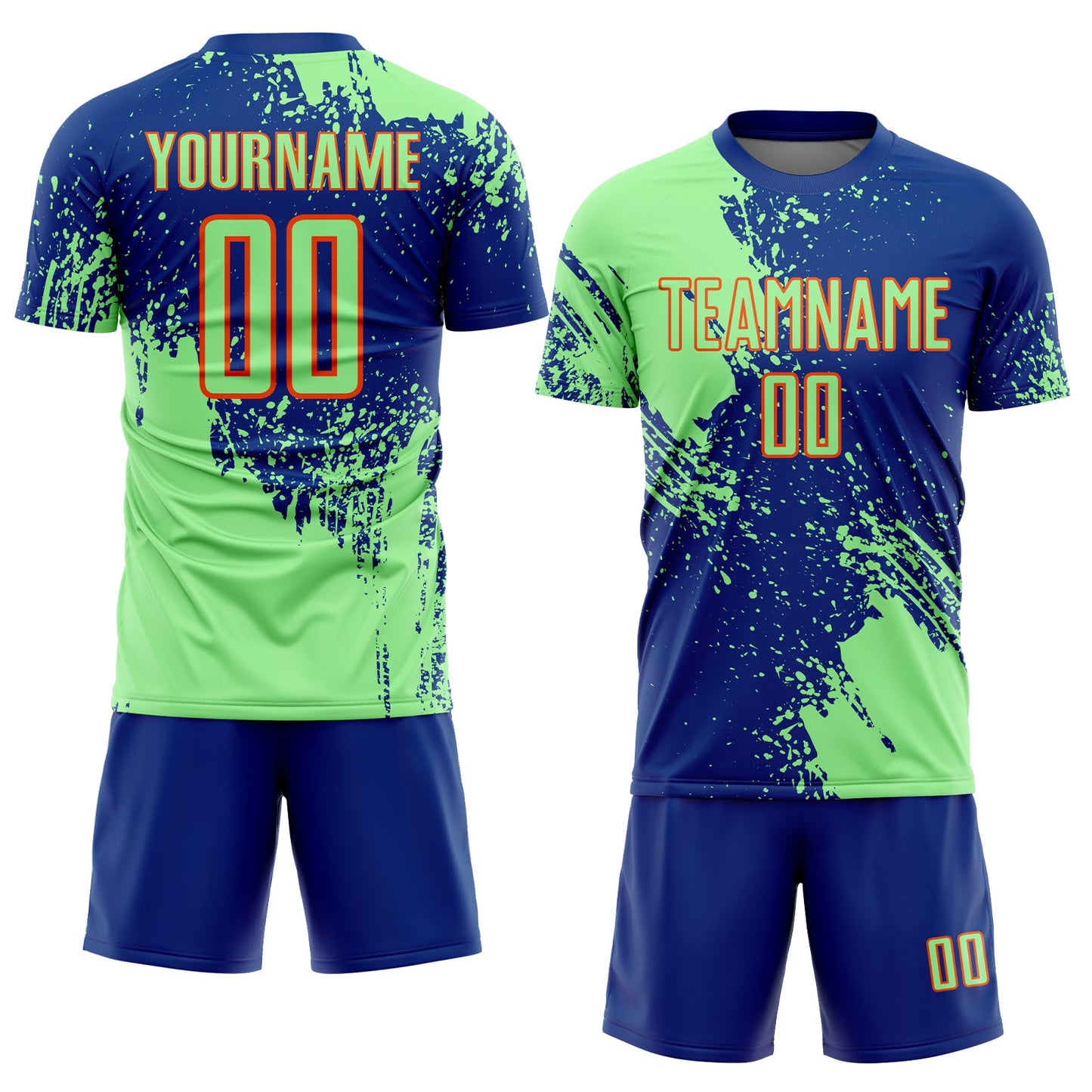 Custom Royal Pea Green-Orange Abstract Brush Stroke Sports Sublimation Soccer Uniform Jersey view 2