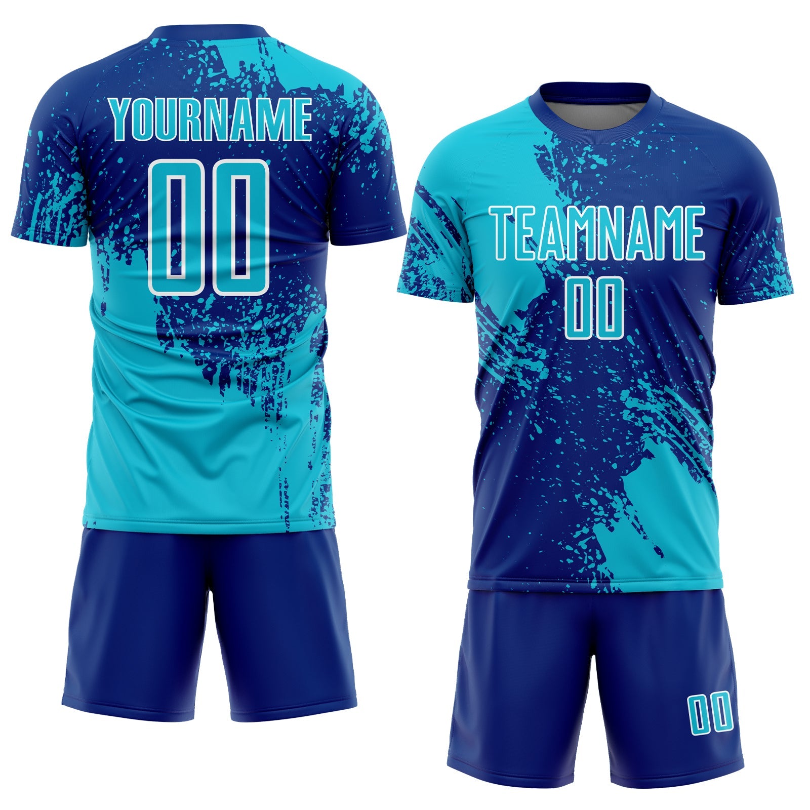 Custom Royal Lakes Blue-White Abstract Brush Stroke Sports Sublimation Soccer Uniform Jersey view 2