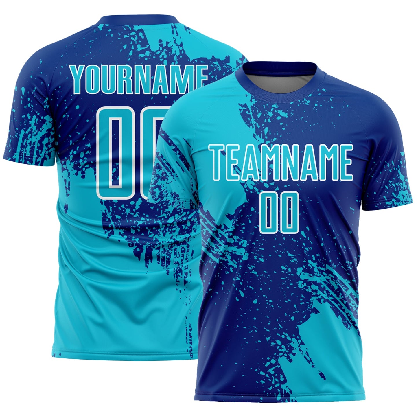 Custom Royal Lakes Blue-White Abstract Brush Stroke Sports Sublimation Soccer Uniform Jersey - Main View
