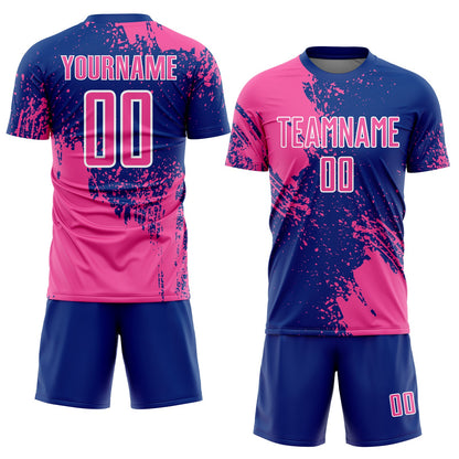 Custom Royal Pink-White Abstract Brush Stroke Sports Sublimation Soccer Uniform Jersey view 2