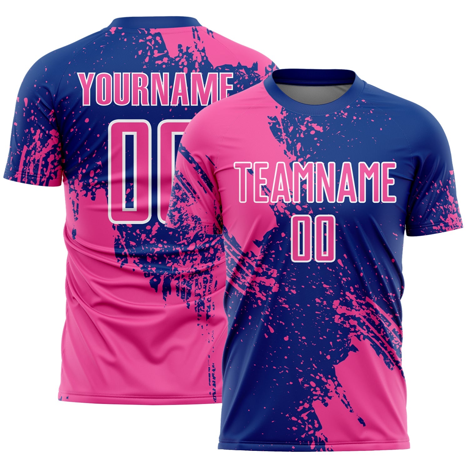 Custom Royal Pink-White Abstract Brush Stroke Sports Sublimation Soccer Uniform Jersey - Main View