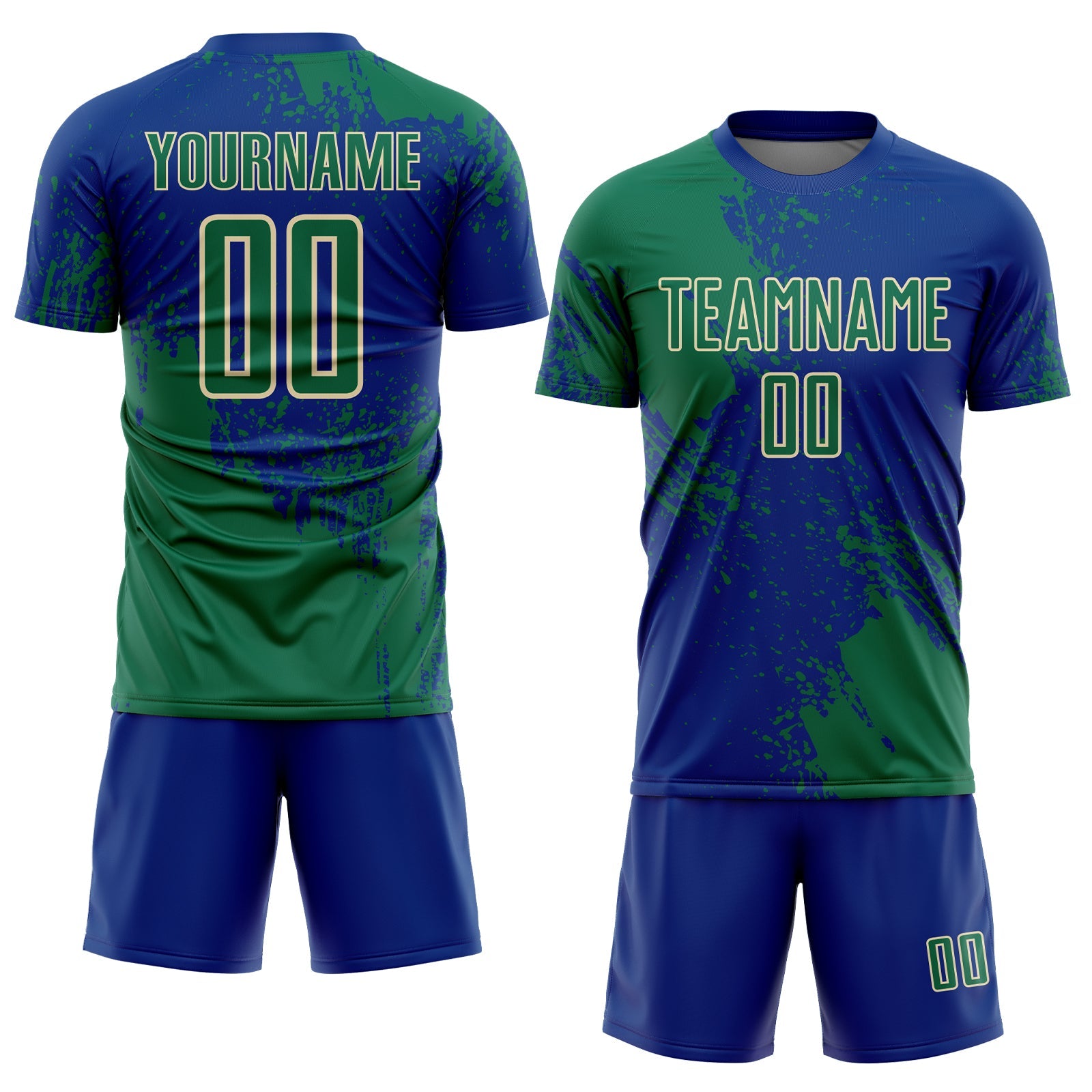 Custom Royal Kelly Green-Cream Abstract Brush Stroke Sports Sublimation Soccer Uniform Jersey view 2