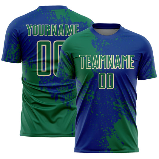 Custom Royal Kelly Green-Cream Abstract Brush Stroke Sports Sublimation Soccer Uniform Jersey - Main View