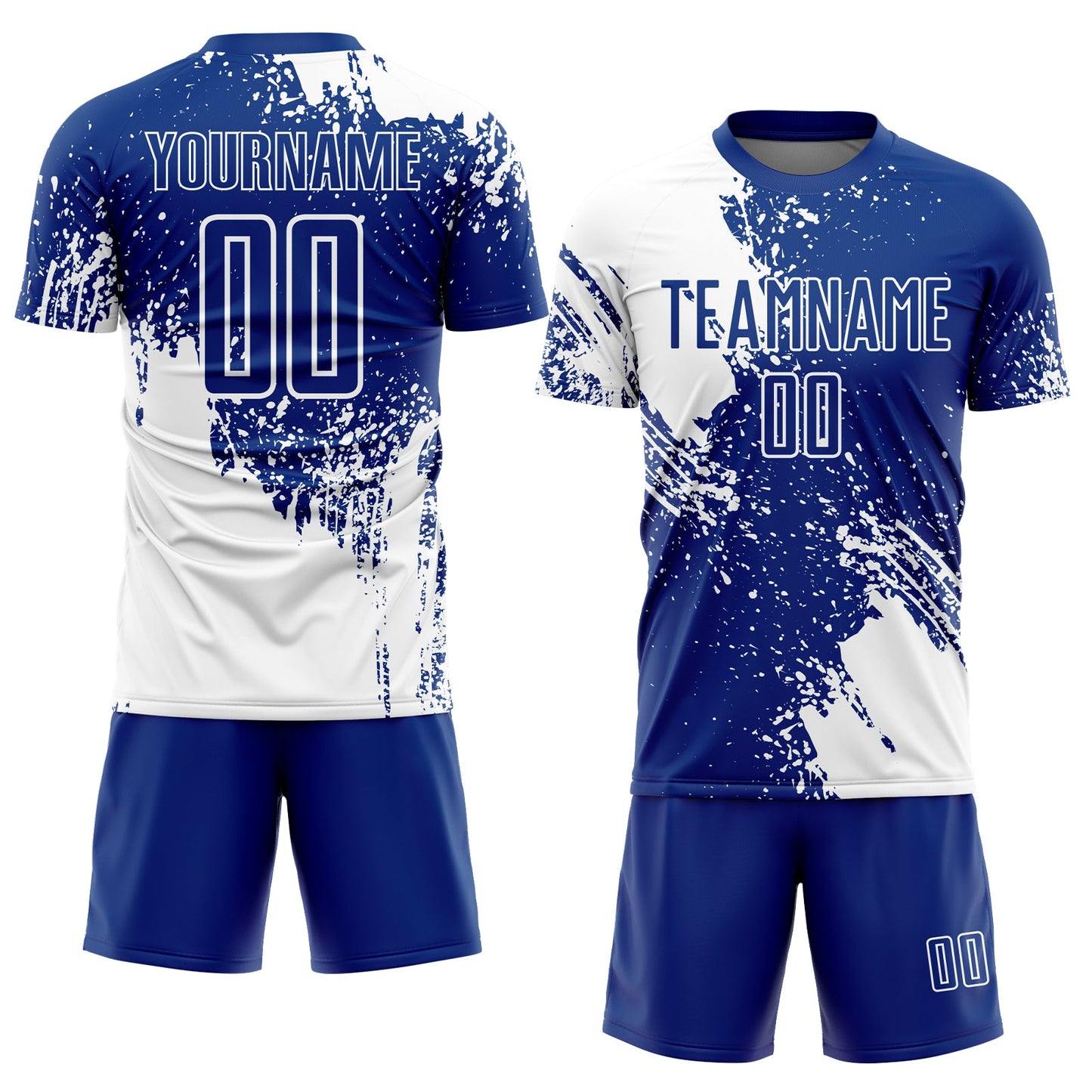 Custom Royal White Abstract Brush Stroke Sports Sublimation Soccer Uniform Jersey view 2