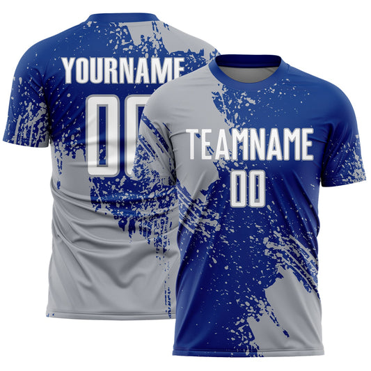 Custom Royal White-Gray Abstract Brush Stroke Sports Sublimation Soccer Uniform Jersey - Main View