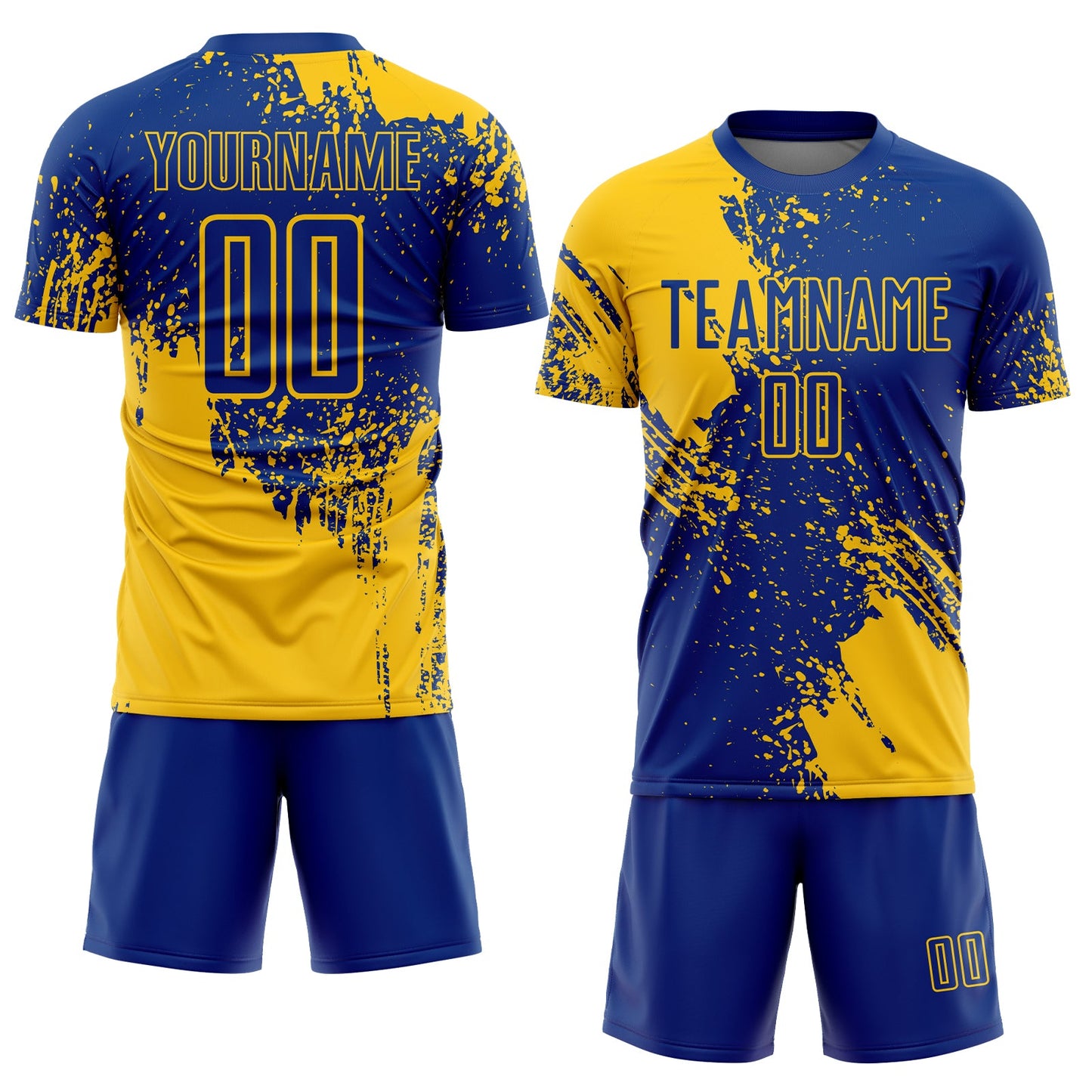 Custom Royal Yellow Abstract Brush Stroke Sports Sublimation Soccer Uniform Jersey view 2
