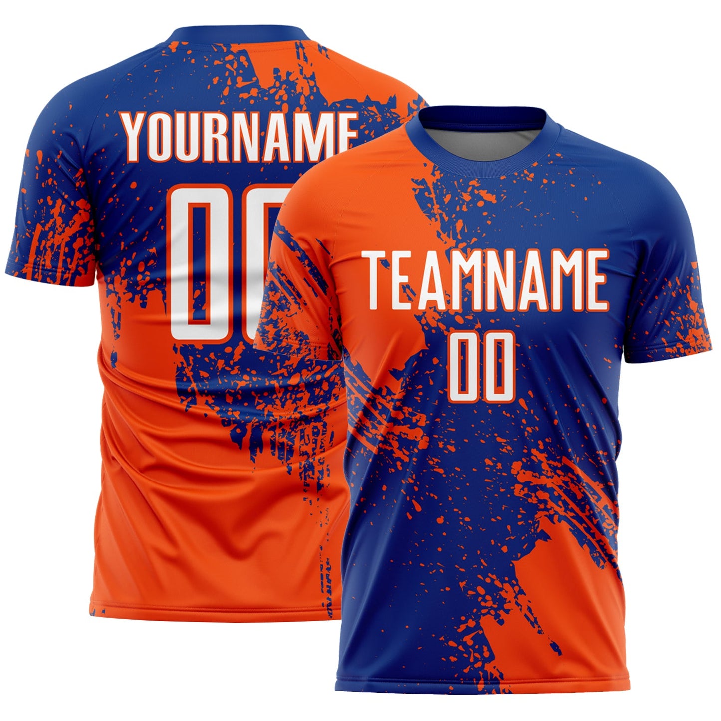 Custom Royal White-Orange Abstract Brush Stroke Sports Sublimation Soccer Uniform Jersey - Main View