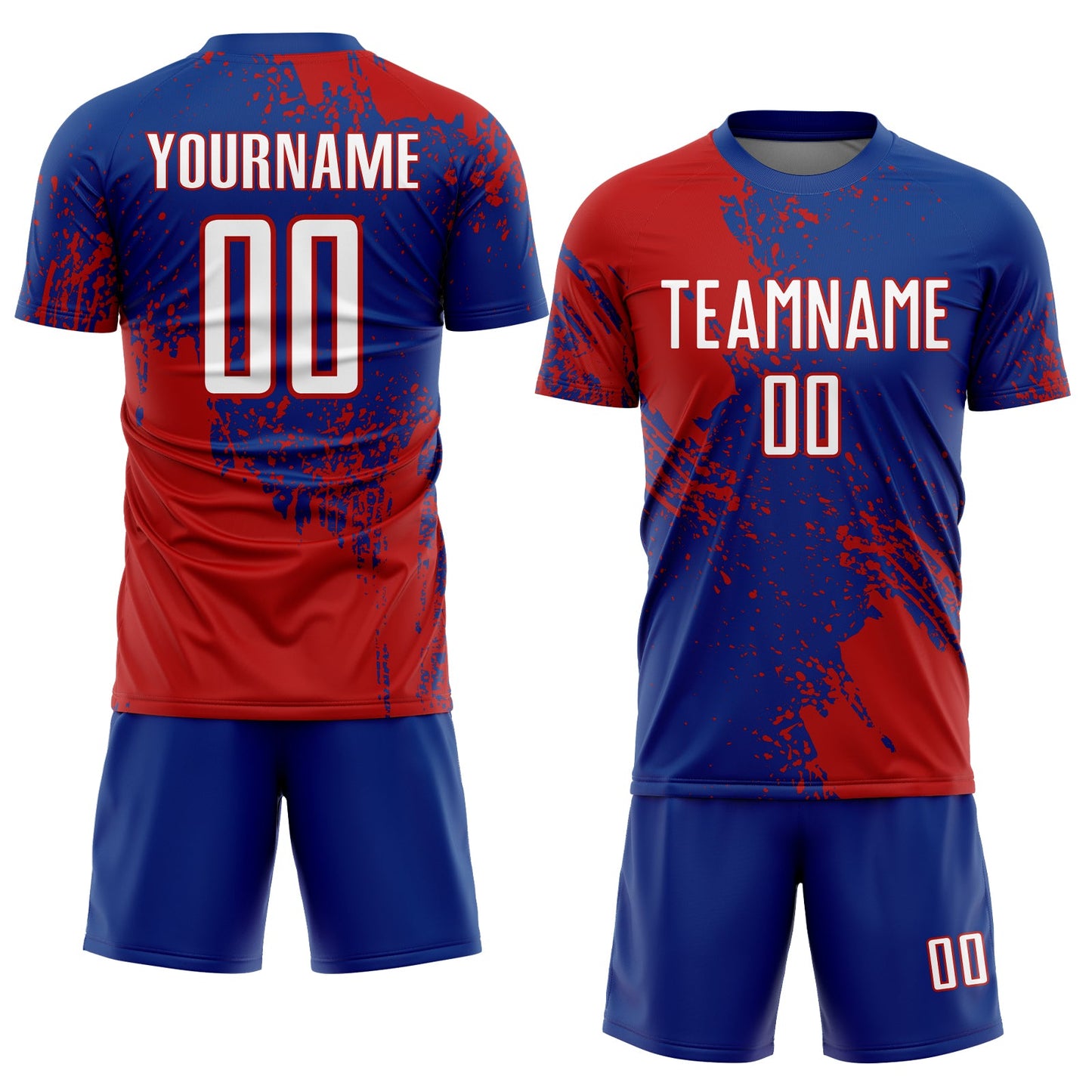 Custom Royal White-Red Abstract Brush Stroke Sports Sublimation Soccer Uniform Jersey view 2