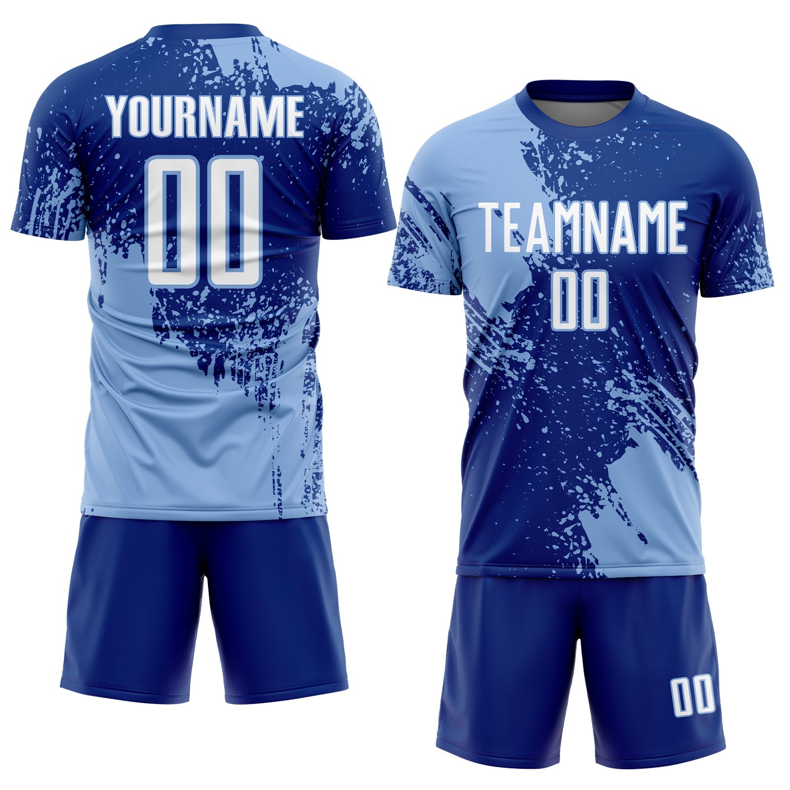 Custom Royal White-Light Blue Abstract Brush Stroke Sports Sublimation Soccer Uniform Jersey view 2
