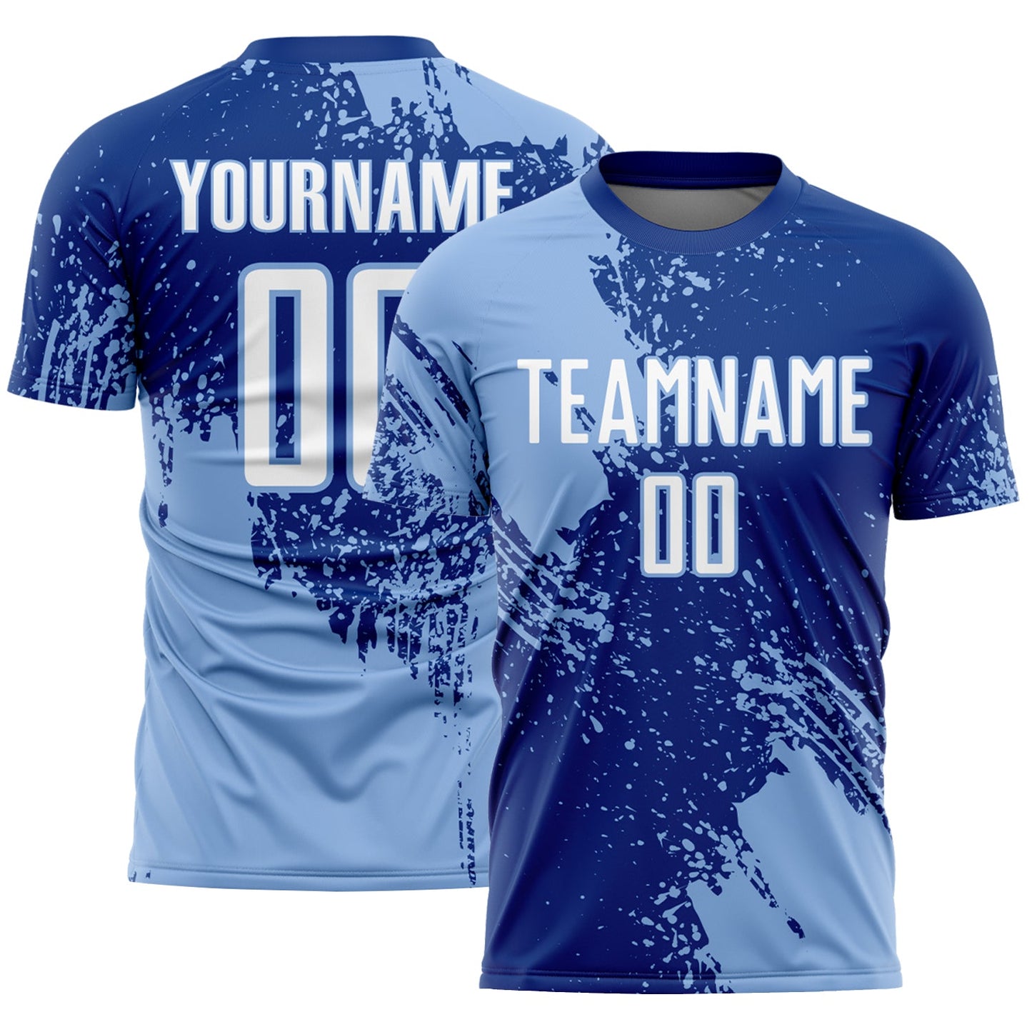 Custom Royal White-Light Blue Abstract Brush Stroke Sports Sublimation Soccer Uniform Jersey - Main View