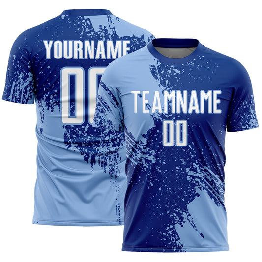 Custom Royal White-Light Blue Abstract Brush Stroke Sports Sublimation Soccer Uniform Jersey - Main View