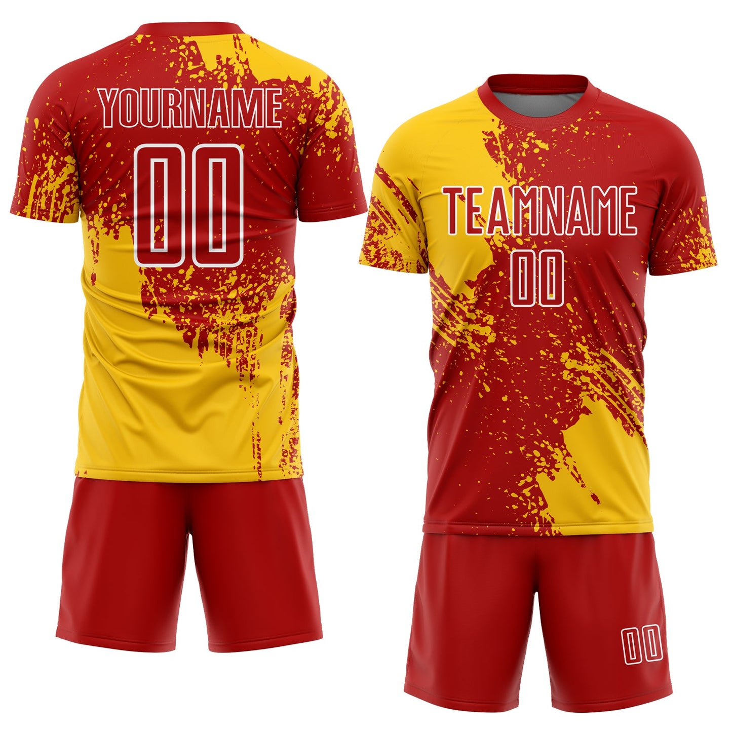 Custom Red Yellow-White Abstract Brush Stroke Sports Sublimation Soccer Uniform Jersey view 2