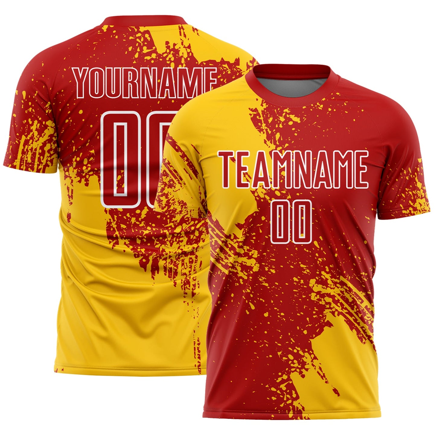 Custom Red Yellow-White Abstract Brush Stroke Sports Sublimation Soccer Uniform Jersey - Main View