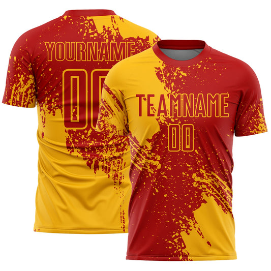 Custom Red Gold Abstract Brush Stroke Sports Sublimation Soccer Uniform Jersey - Main View