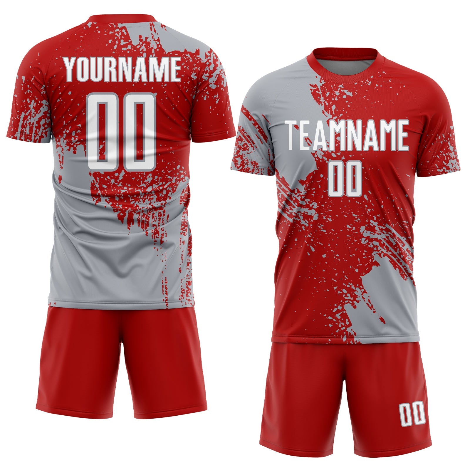 Custom Red White-Gray Abstract Brush Stroke Sports Sublimation Soccer Uniform Jersey view 2