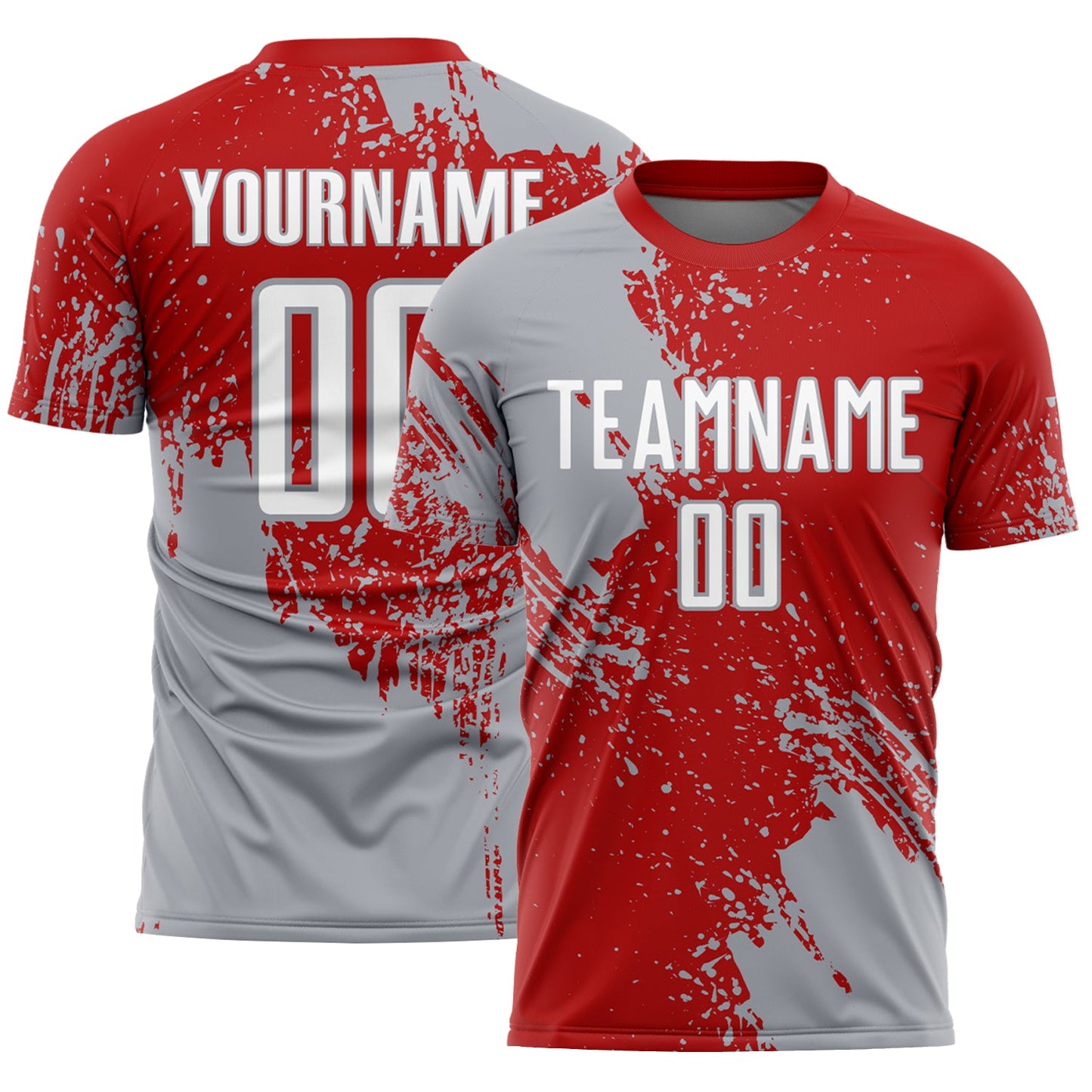 Custom Red White-Gray Abstract Brush Stroke Sports Sublimation Soccer Uniform Jersey - Main View