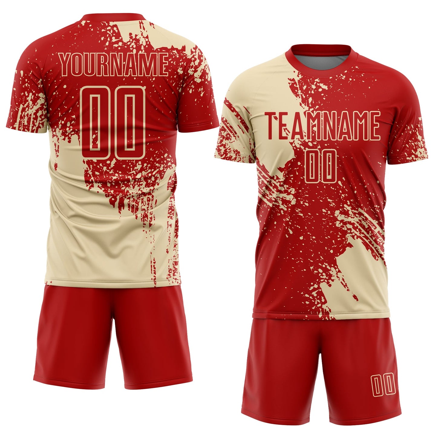 Custom Red Cream Abstract Brush Stroke Sports Sublimation Soccer Uniform Jersey view 2