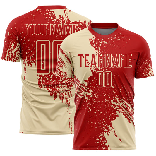 Custom Red Cream Abstract Brush Stroke Sports Sublimation Soccer Uniform Jersey - Main View