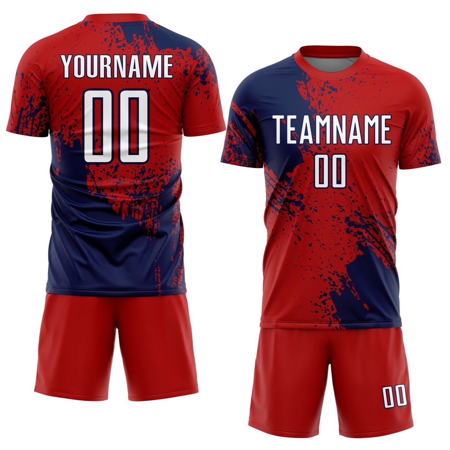Custom Red White-Navy Abstract Brush Stroke Sports Sublimation Soccer Uniform Jersey view 2