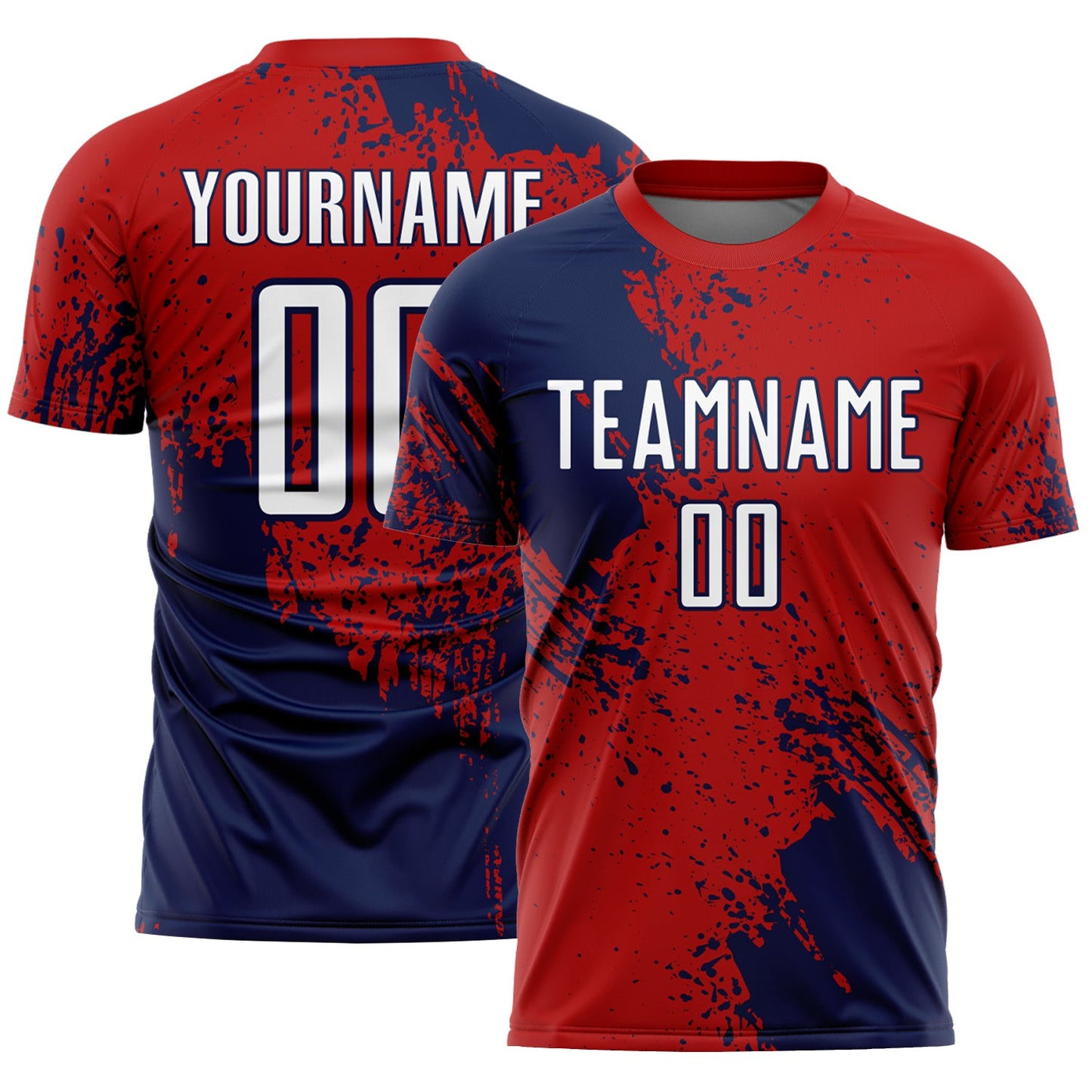 Custom Red White-Navy Abstract Brush Stroke Sports Sublimation Soccer Uniform Jersey - Main View