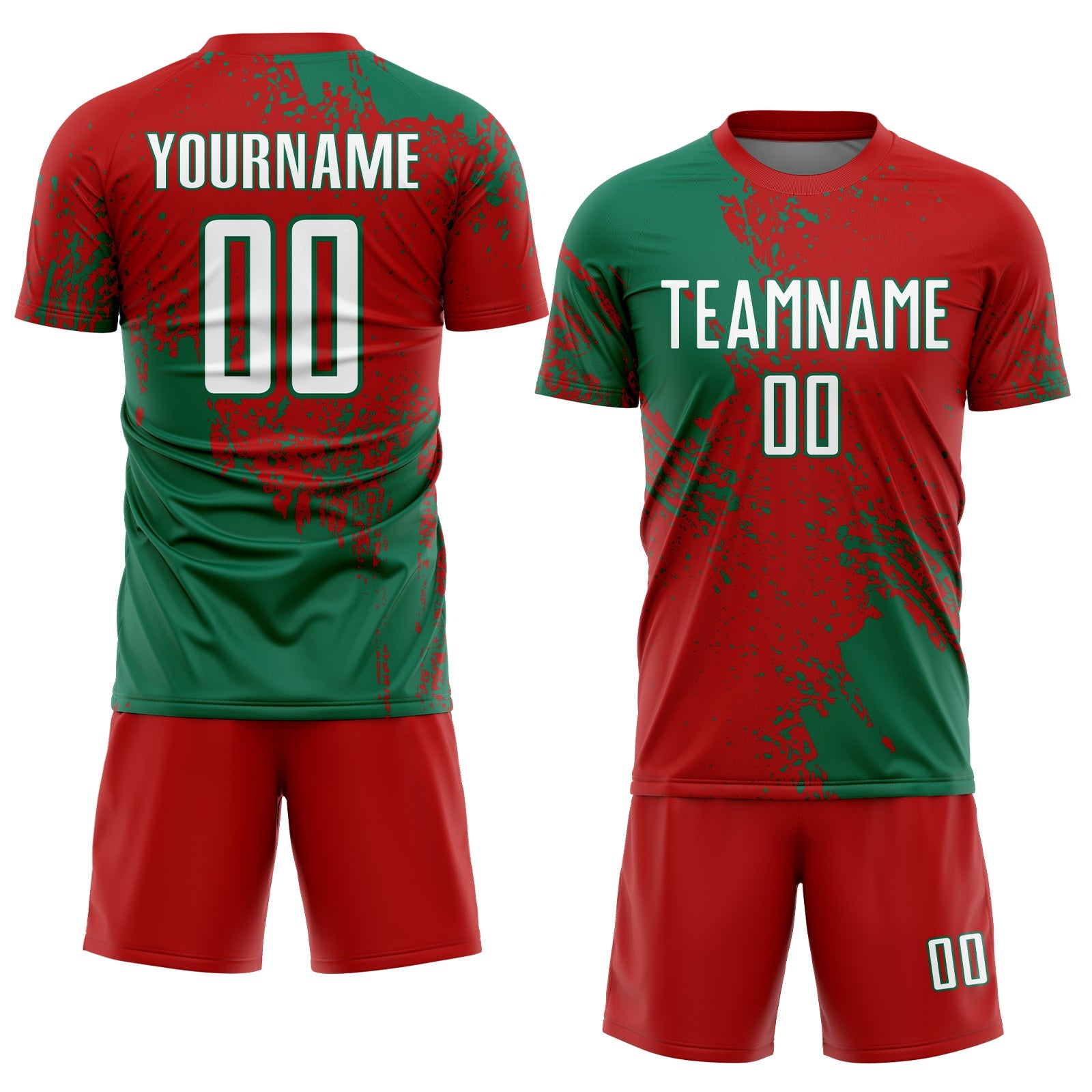 Custom Red White-Kelly Green Abstract Brush Stroke Sports Sublimation Soccer Uniform Jersey view 2