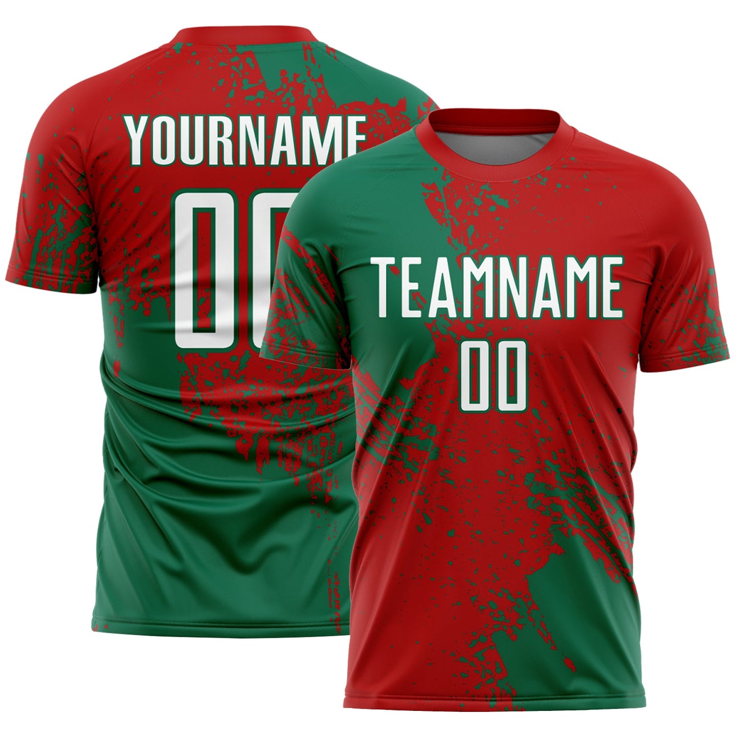 Custom Red White-Kelly Green Abstract Brush Stroke Sports Sublimation Soccer Uniform Jersey - Main View