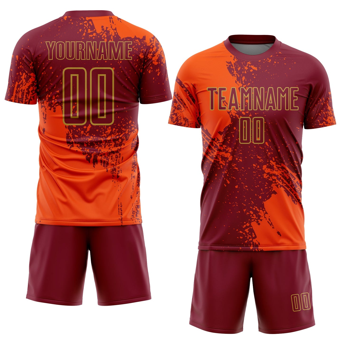 Custom Crimson Orange-Old Gold Abstract Brush Stroke Sports Sublimation Soccer Uniform Jersey view 2