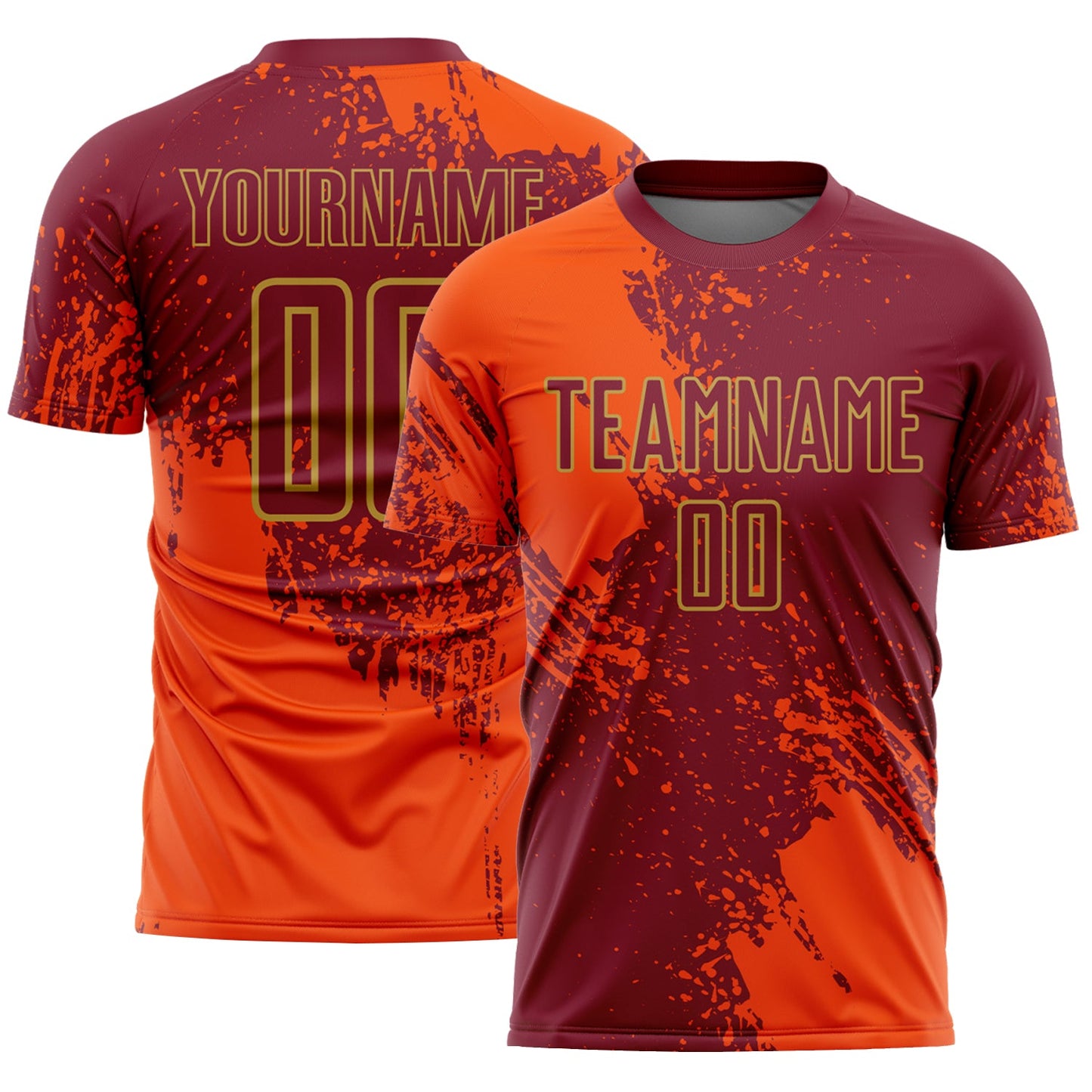 Custom Crimson Orange-Old Gold Abstract Brush Stroke Sports Sublimation Soccer Uniform Jersey - Main View