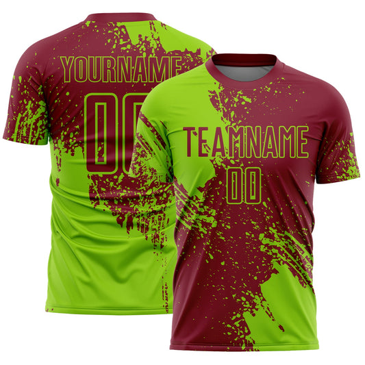 Custom Crimson Neon Green Abstract Brush Stroke Sports Sublimation Soccer Uniform Jersey - Main View