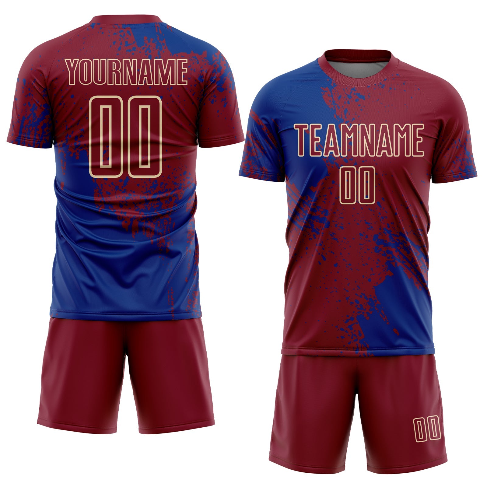 Custom Crimson Royal-Cream Abstract Brush Stroke Sports Sublimation Soccer Uniform Jersey view 2