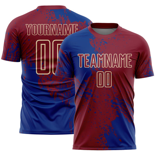 Custom Crimson Royal-Cream Abstract Brush Stroke Sports Sublimation Soccer Uniform Jersey - Main View